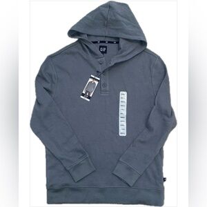 GAP Men’s Grey Waffle Henley Hoodie Pullover Shirt Long Sleeve Sz S - NWT